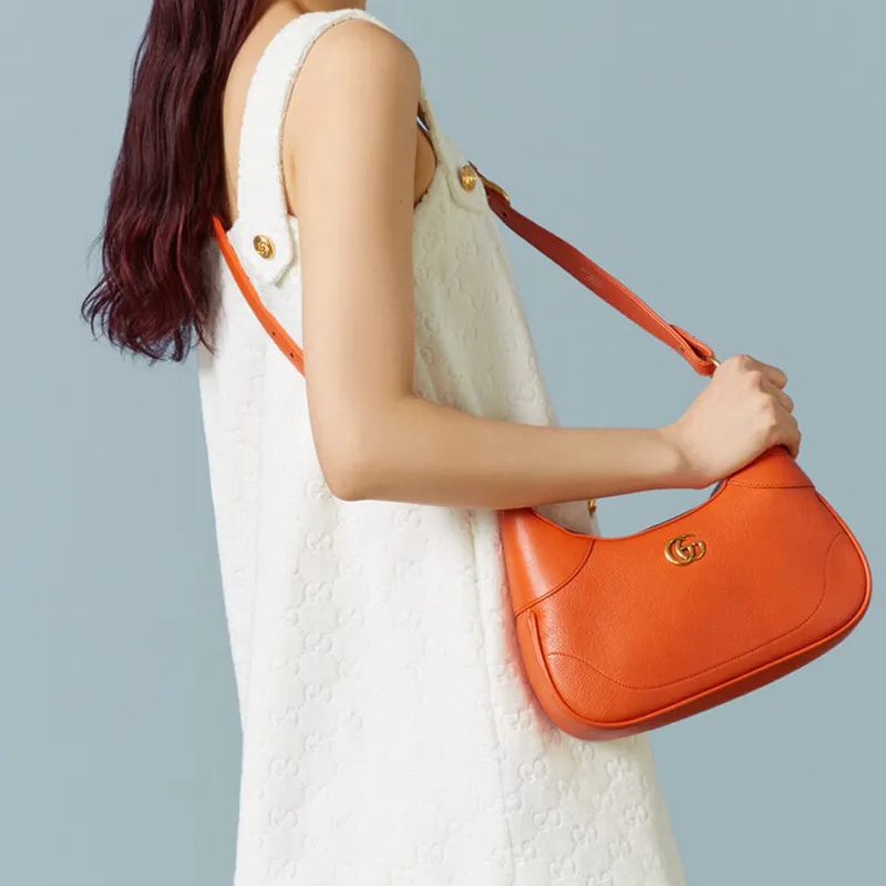 GUCCI Aphrodite Leather New Moon Shoulder Bag, Handbag, Shoulder Bag Small Size Women's Orange-12