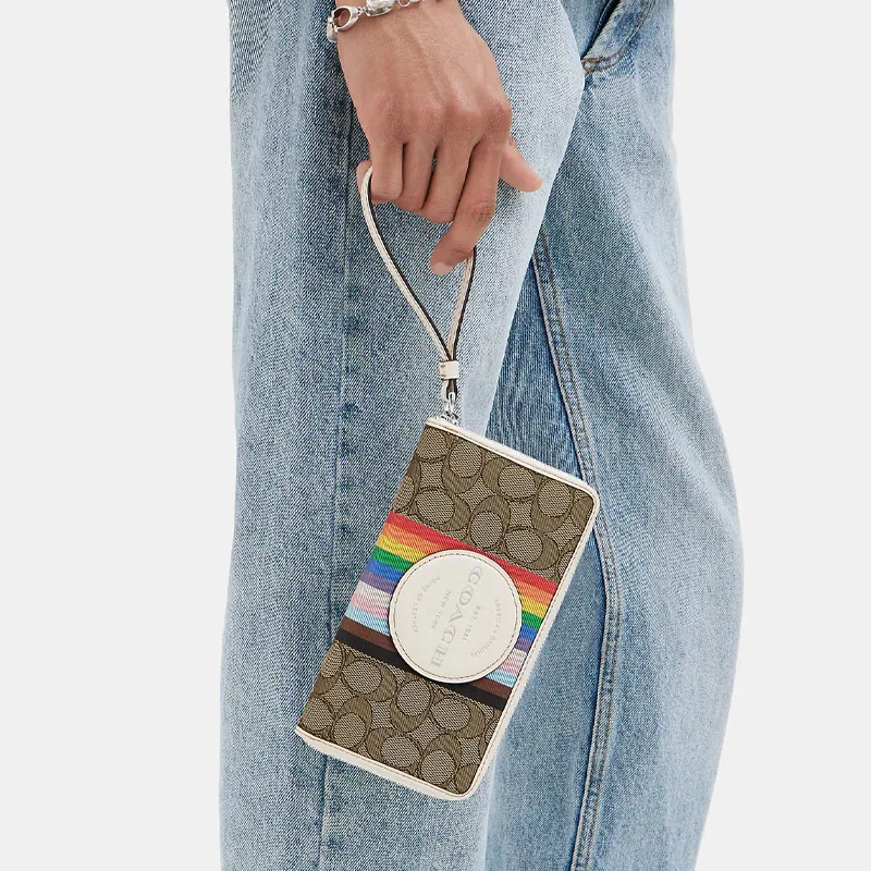 COACH Dempsey Iconic Jacquard With Pebbled Leather Coin Purses Wallets Small Size Women's Multicolor-2