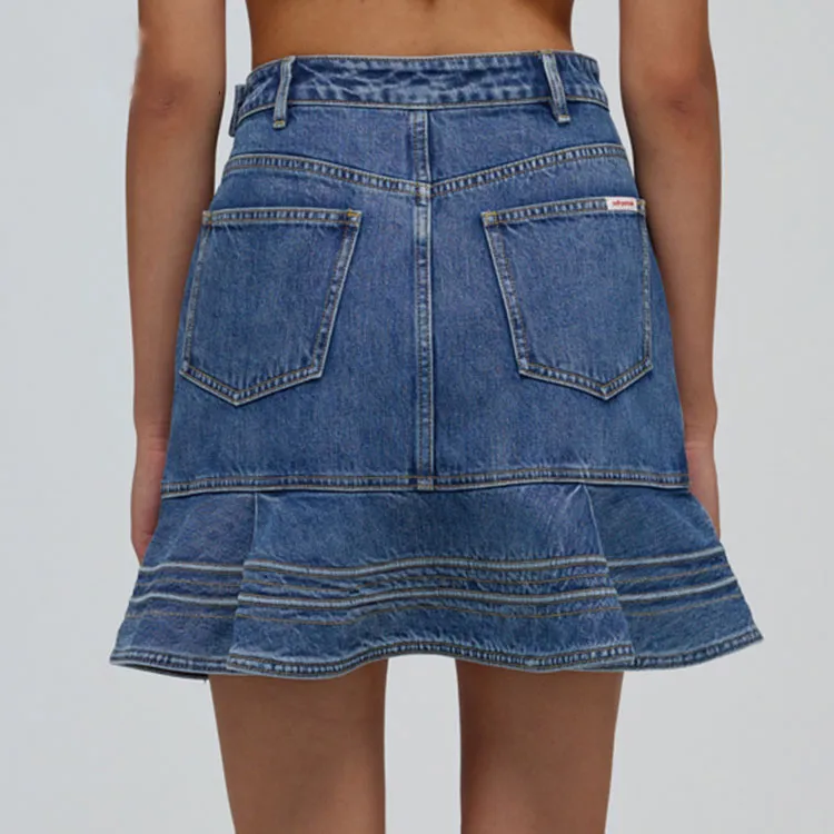 Self portrait Denim Short Skirts Women's Blue-4