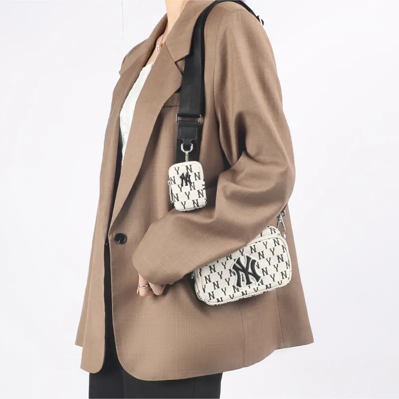 MLB Monogram Collection Polyester Combo Bag Shoulder Bag Crossbody Bag Mini Unisex Black White-9