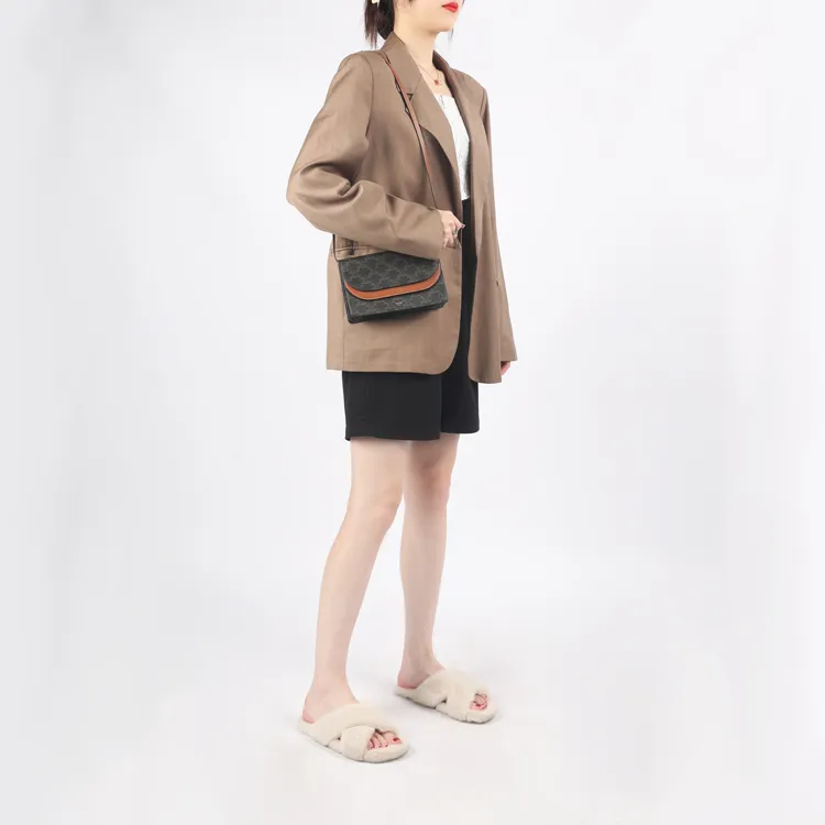 CELINE Triomphe Coated Canvas With Lambskin Trim Wallets Shoulder Bag Crossbody Bag Regular Women's Tawny-7