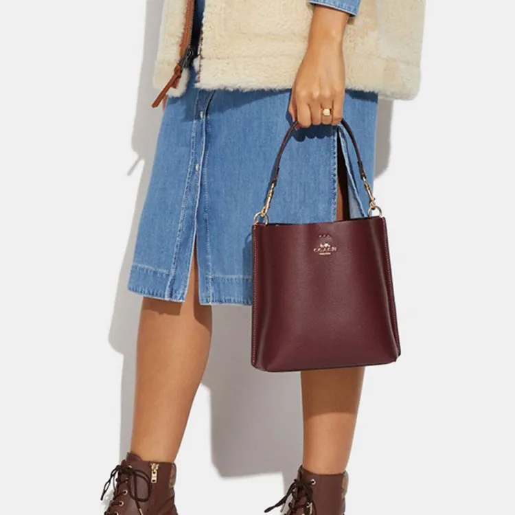 COACH Mollie Cow Leather Bucket Bag, Shoulder Bag, Crossbody Bag, Handbag Trumpets Women's Burgundy-3
