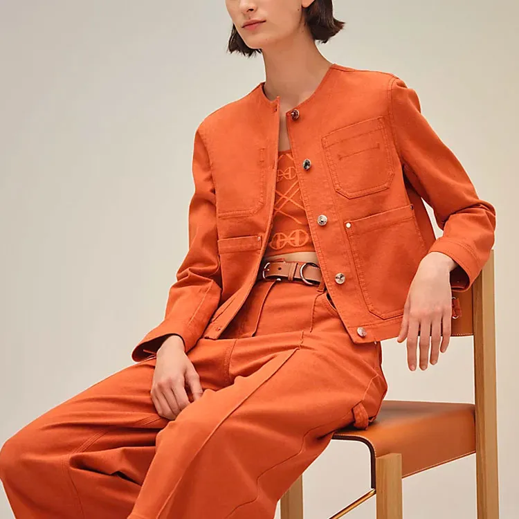 HERMES SS22 Denim Jacket Women's Orange-1