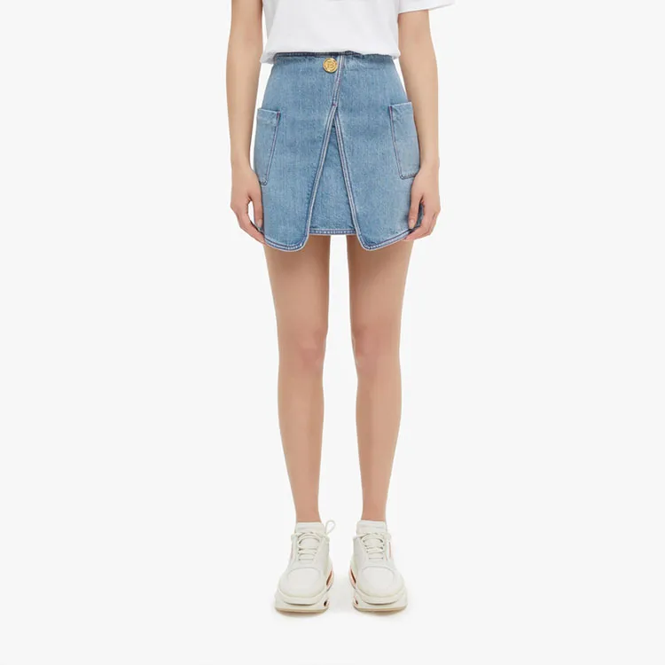BALMAIN Denim Short Skirts Women's Blue-5