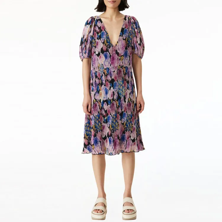GANNI Short-Sleeved Dresses Women's Purple-1
