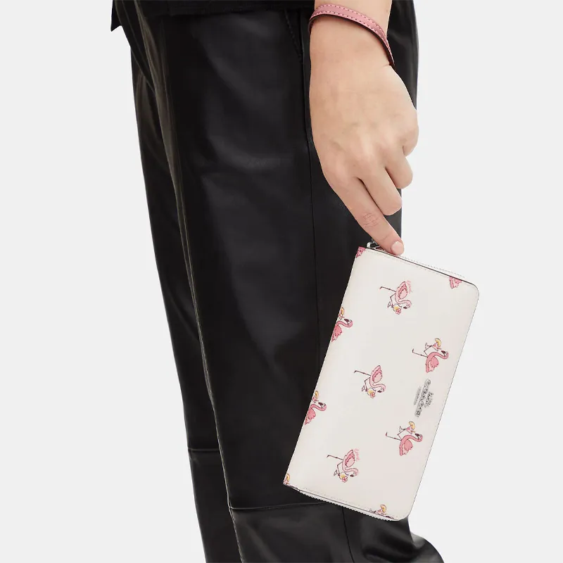COACH Zip Around Coated Canvas With Smooth Leather Handheld Wallet Small Size Women's Light Pink-2