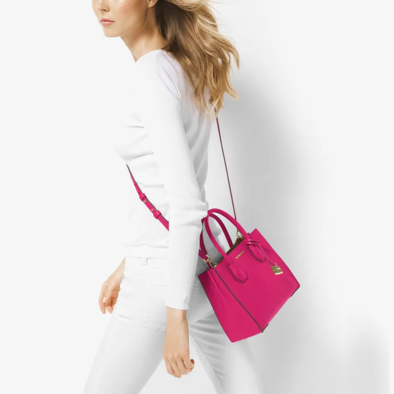 MICHAEL KORS Mercer Cow Leather Trunk Bag, Crossbody Commuter Bag, Handbag Trumpets Women's Dark Pink-6