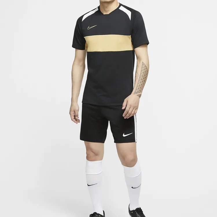 Nike Dri Fit Soccer Jerseys Men Black White Gold-2