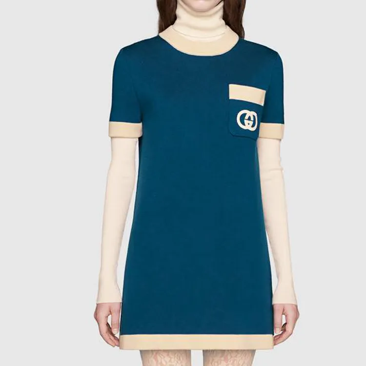 GUCCI Short Sleeved Dresses Women's Blue-2