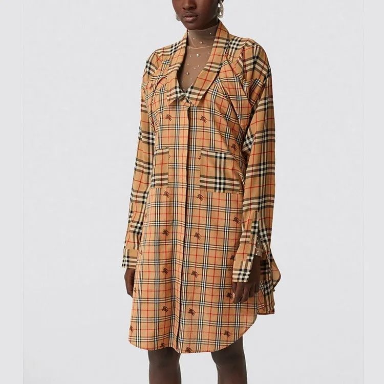 Burberry Long-Sleeved Dresses Women's Khaki-2