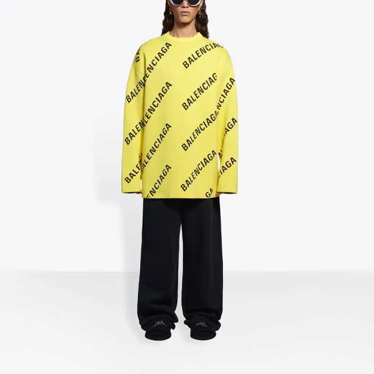 Balenciaga Allover Logo Knit Oversized Crewneck-2