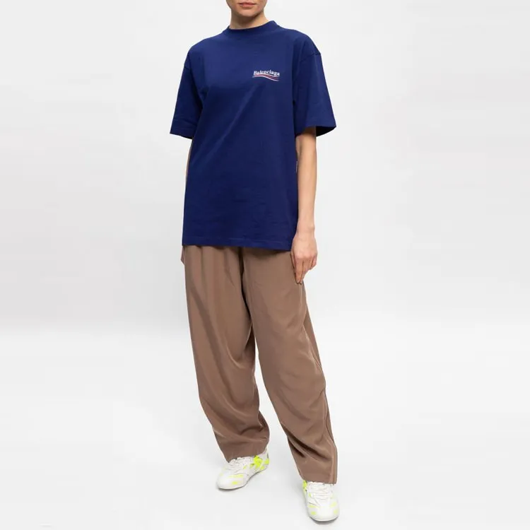 Balenciaga Drop Shoulder Sleeve T Shirt Women's Dark Blue Loose Fit Style-2