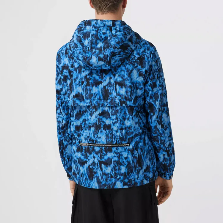Burberry Men Letter Logo Zip-Up Hooded Jacket Navy Blue-3