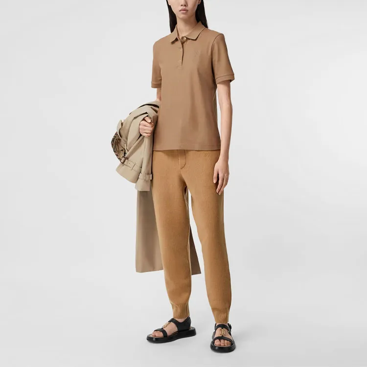 Burberry Women'ss Monogram Motif Pique Cotton Polo Shirt Camel-2