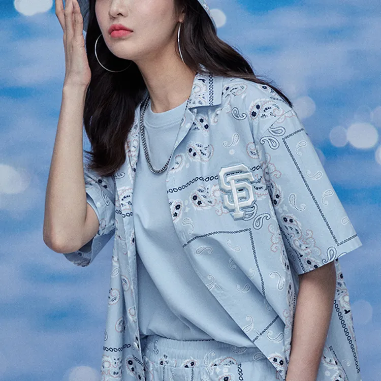MLB Cashew Flower Shirts Unisex Sky Blue-1