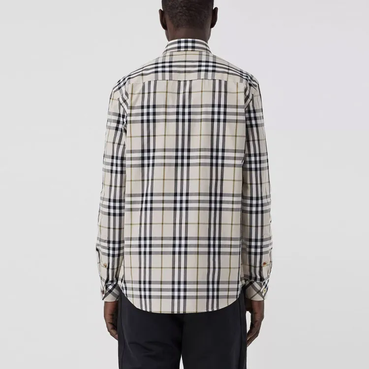 Burberry Check Stretch Poplin Long Sleeve Shirt-4