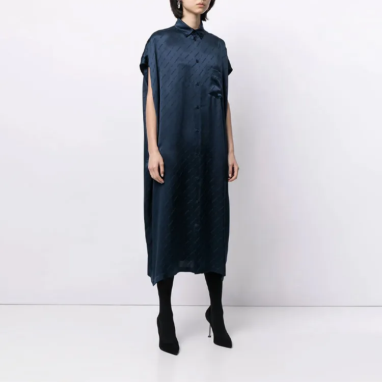 Balenciaga Short Sleeved Dresses Women's Dark Blue-2