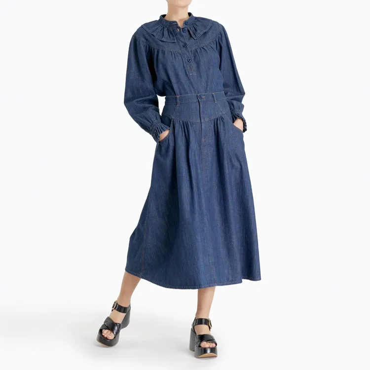 See By Chloe Denim Long Skirts Women's Blue-2