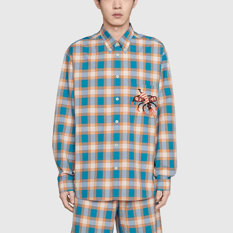 GUCCI Shirts Men Blue Orange-1