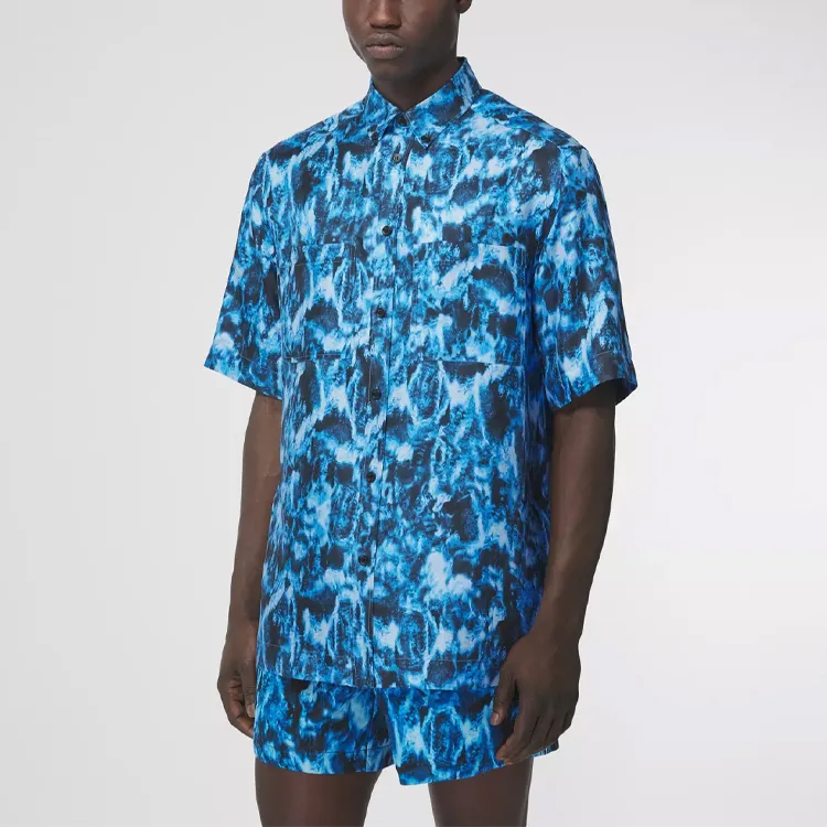 Burberry Silk Ripple Print Short Sleeve Shirt-3