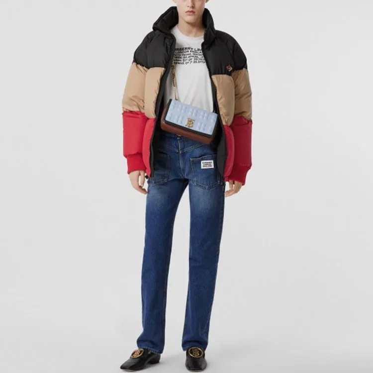 Burberry Colorblock Stand Collar Down Jacket Women's Black & Multicolor-3