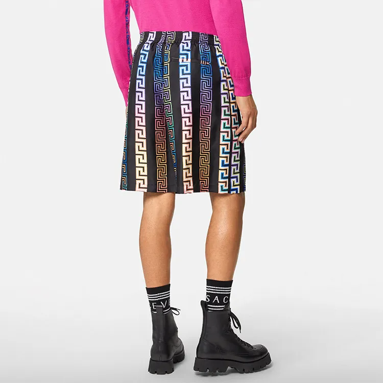 VERSACE Greca Neon Print Silk Shorts-3