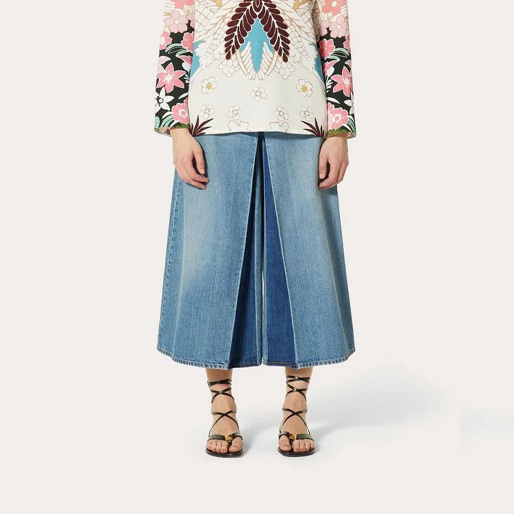 Valentino SS21 Denim Dress Pants Women's Blue-1
