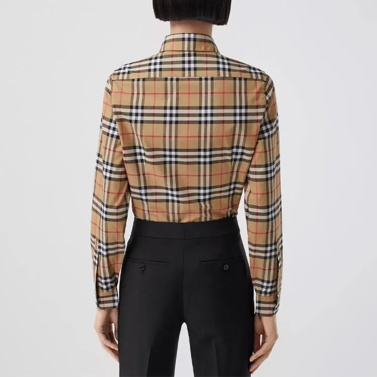 Burberry Vintage Women'ss Check Cotton Oversized Shirt Antique Yellow-4