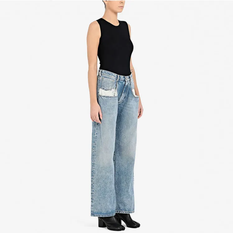 Maison Margiela 5 Pocket Wide Leg Denim Pants Blue-2