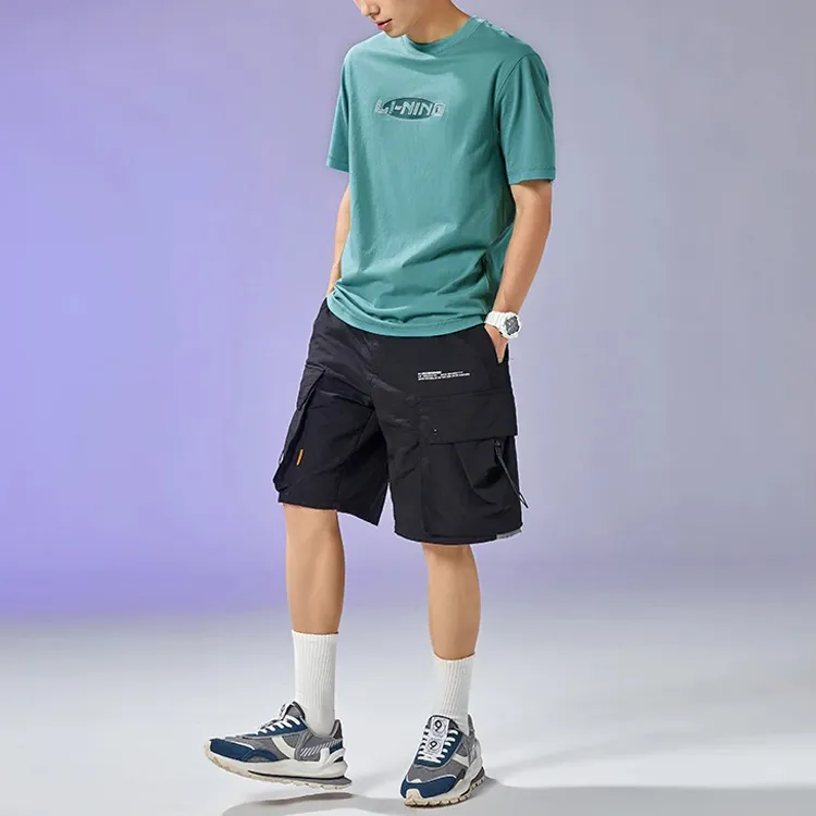 LiNing Sports Basketball Collection T Shirts Men Gray Lake Blue-3