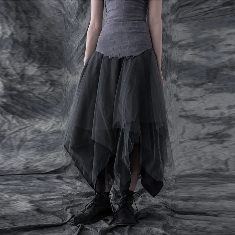 MARC LE BIHAN Asymmetric Tulle Midi Skirt-3