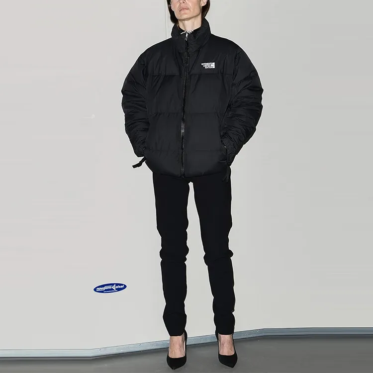 Vetements FW21 Letter Solid Color Stand Collar Down Jacket Unisex Black-2