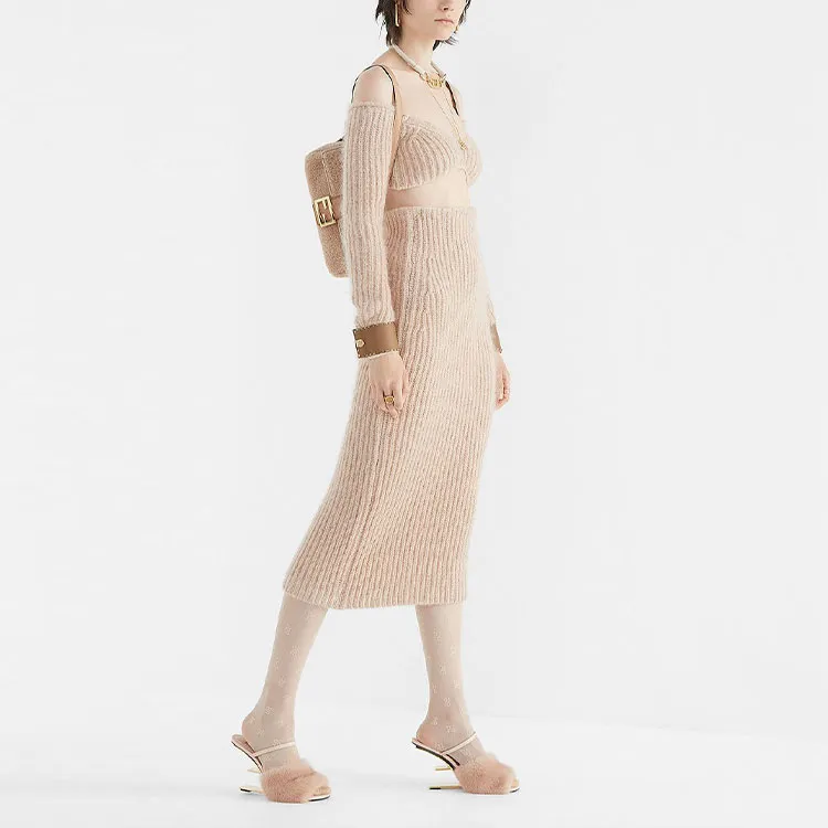 FENDI Knit Long Skirts Women's Pink-2
