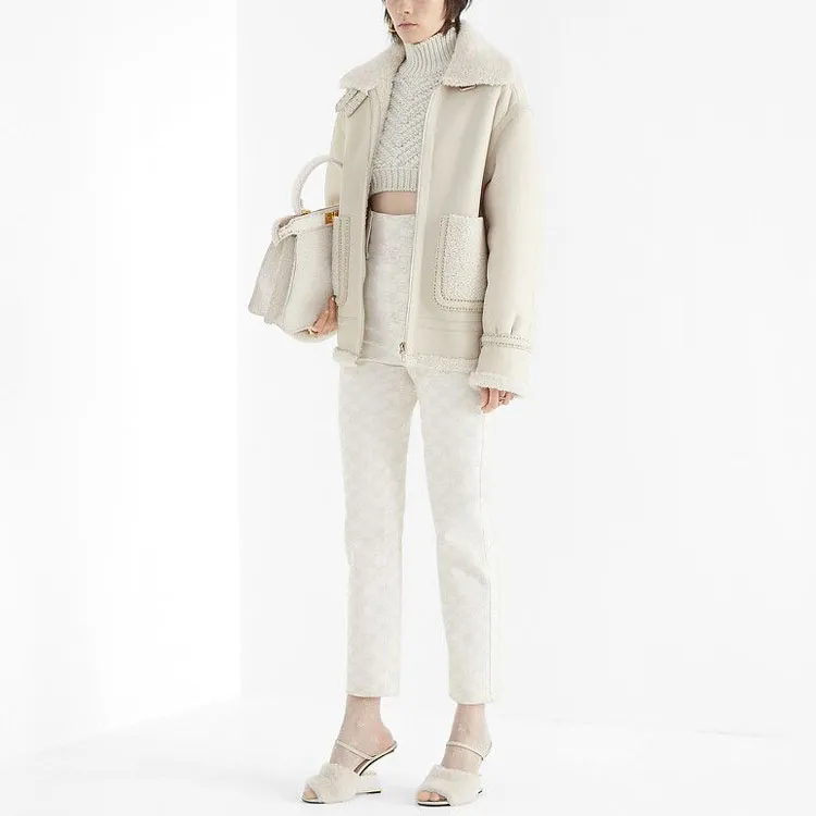 FENDI Leather Jacket Women's Cream-2