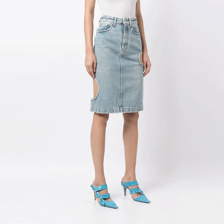 OFF-WHITE FW21 Denim Long Skirts Women's Blue-1