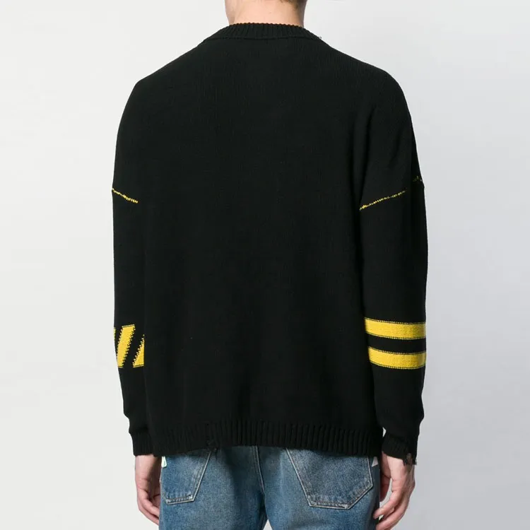 OFF WHITE Distressed Logo Intarsia Wool Sweater-2