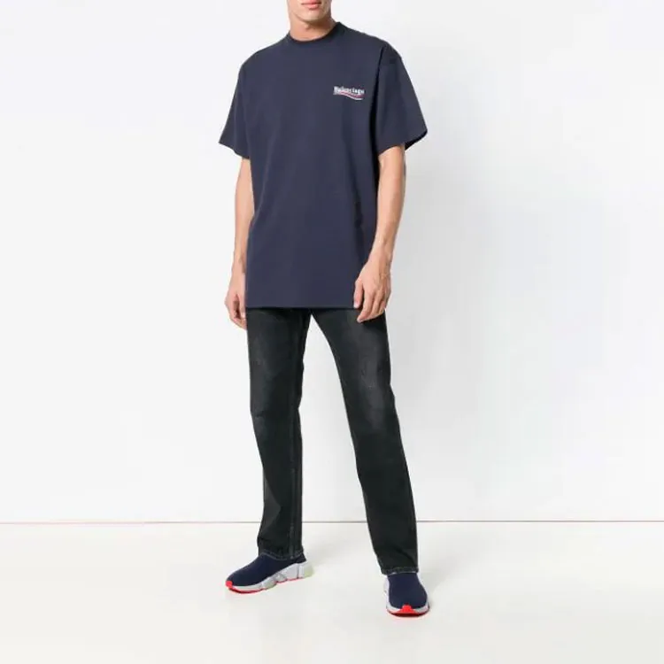 Balenciaga T Shirt Loose Fit Style Unisex Navy Blue-2