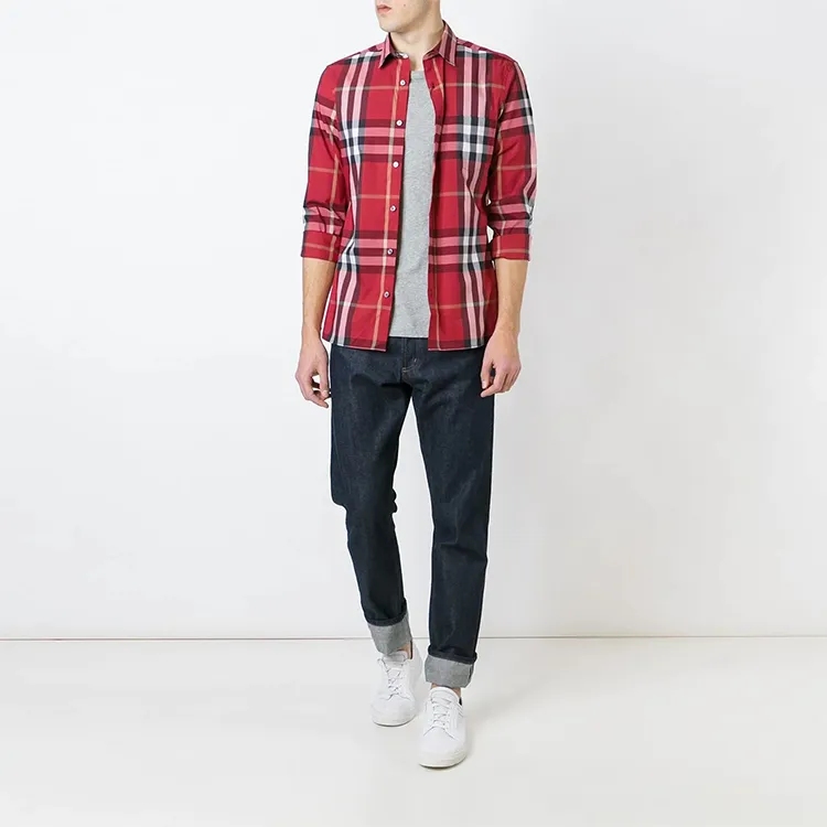 Burberry Shirts Men Red-2