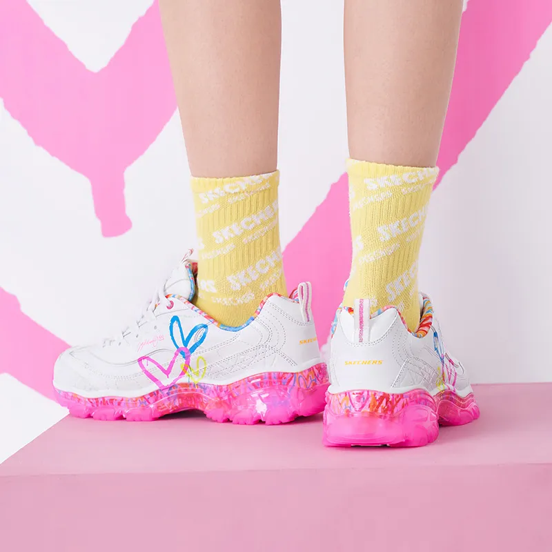 Skechers James Goldcrown X Skechers D'Lites Crystal Low Top Running Shoes Pink/White Women's-7