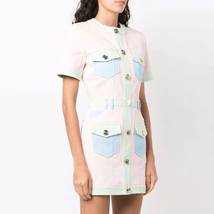 BALMAIN Short Sleeved Dresses Women's Pink-3