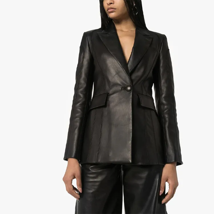 OFF WHITE Leather Fitted Blazer Jacket Black-2