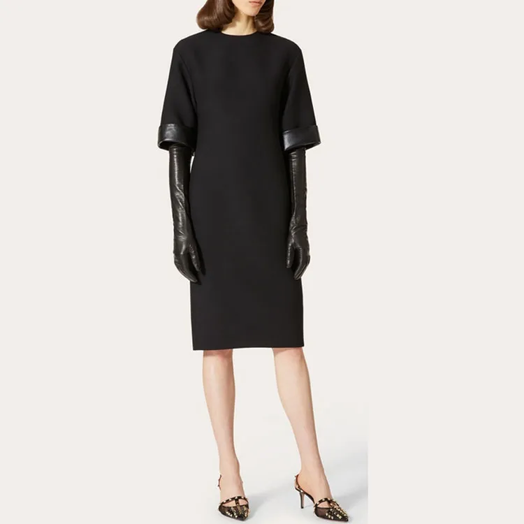 Valentino Couture Leather Trim Shift Dress-1