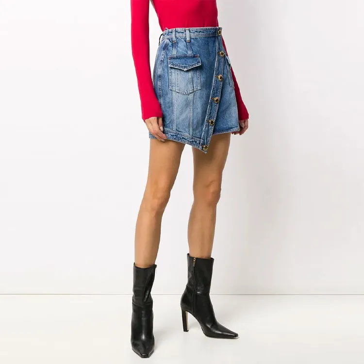 BALMAIN SS21 Denim Short Skirts Women's Blue-1