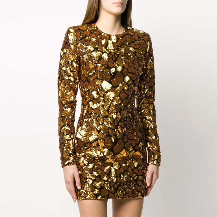 BALMAIN Long Sleeved Dresses Women's Gold-1