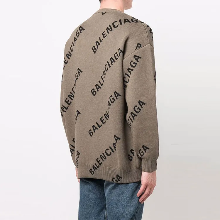 Balenciaga Logo Intarsia Oversize Crewneck Women'ss Sweater Light Brown-3