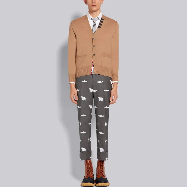 THOM BROWNE 4 Bar V neck Cardigan-3