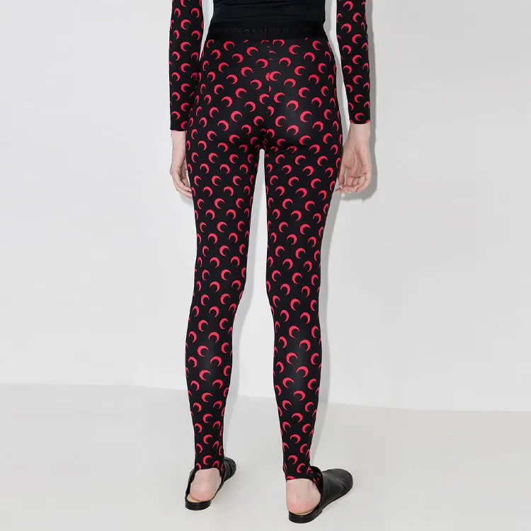 Marine Serre Moon Printed Jersey Stirrup Leggings 'Black/Red'-2