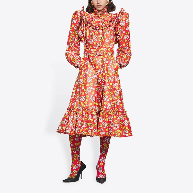 Balenciaga Long-Sleeved Dresses Women's Red-2