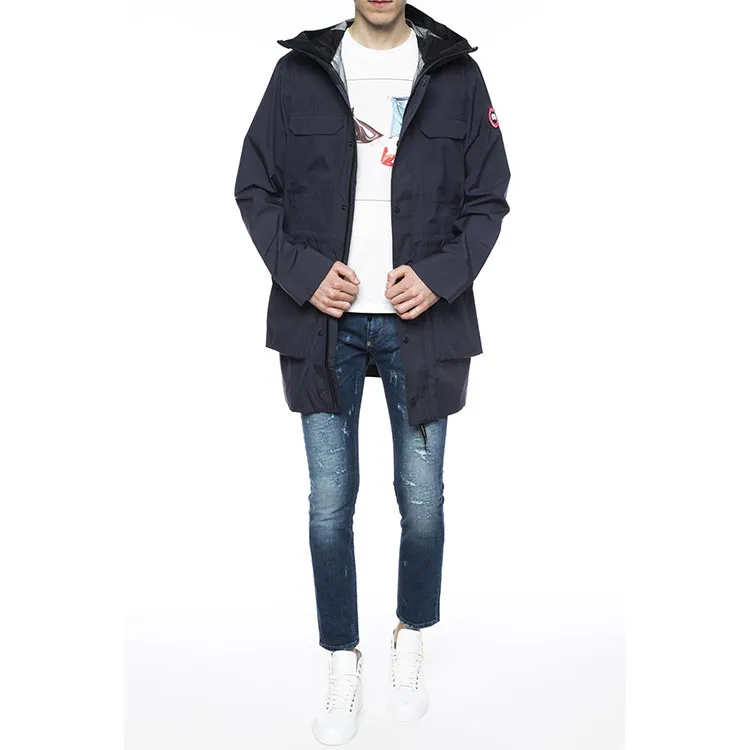 Canada Goose Harbour Series FW21 Solid Color Hooded Thickened Mid-Length Down Jacket Men's Polar Blue-5