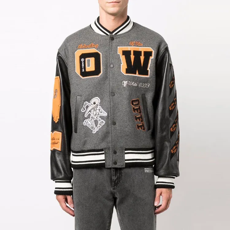 OFF WHITE Patch Embellished Varsity Bomber Jacket-2